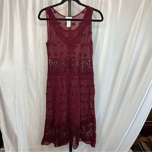 Sundance Love Forever Maroon Misi Dress Crochet Lace, size 4P NWOT